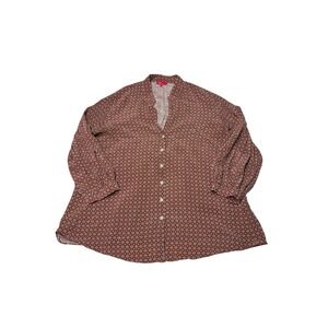 Altea Milano Silk Blouse Medallion Geometric Print Brown Rust Made Italy Women L